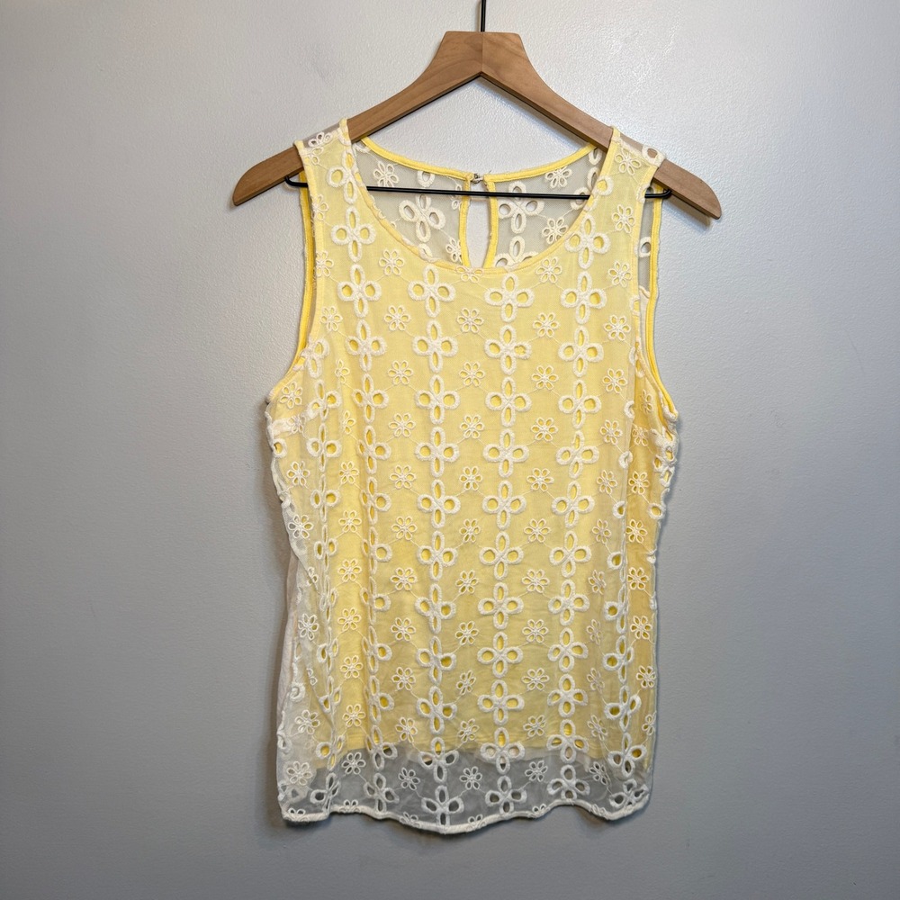 Jennifer Lopez Women's Yellow Floral Eyelet Lace Sleeveless Tank Top Size Large